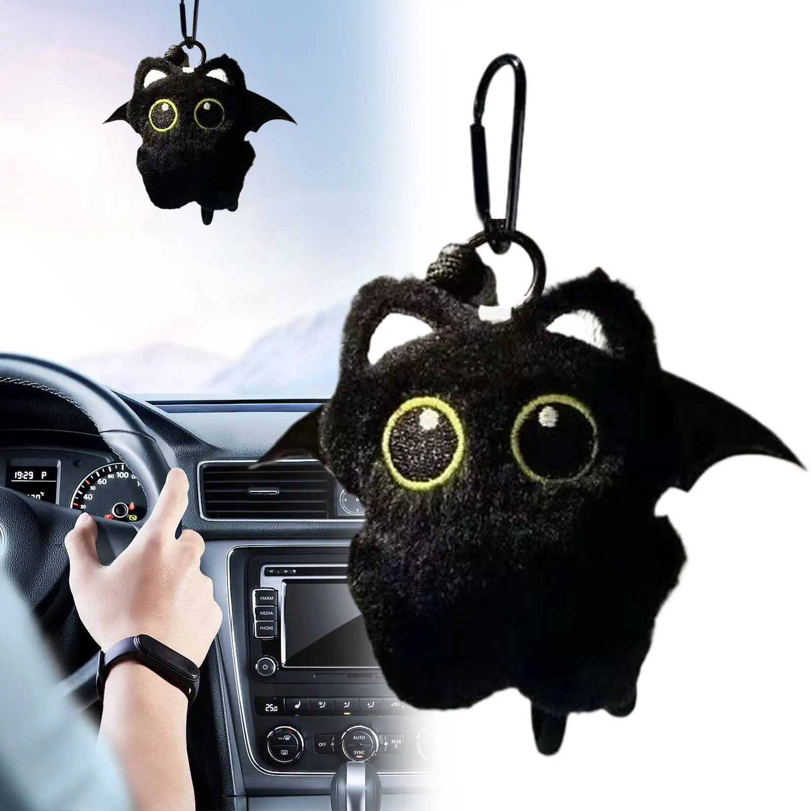 Chaveiro de pelúcia de gato preto com pingente de brinquedo macio para presentes de Halloween, enchimentos de meia de Natal