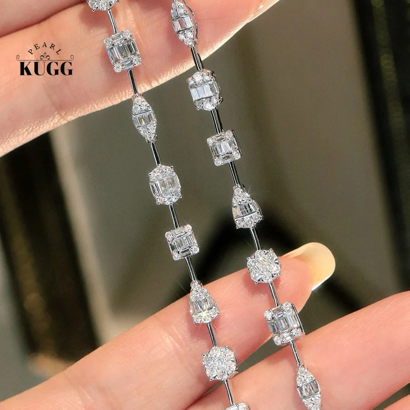 KUGG 100% 18K White Gold Bracelet Luxury Fashion Design 1.60carat Real Natural Diamond Bracelet for Women High Party Jewelry