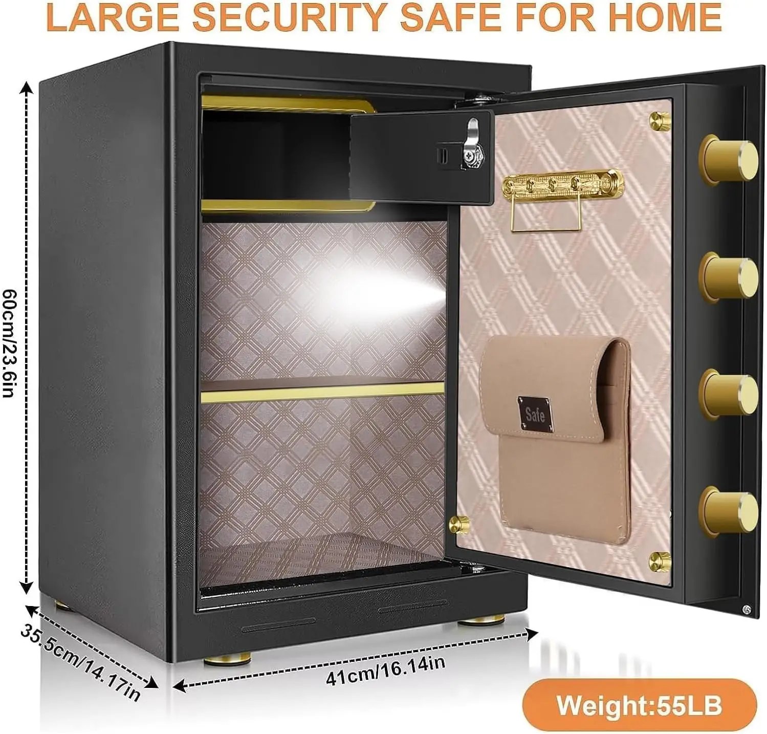 

Large Digital Home Security Safe Box with Programmable Keypad Lock and Fireproof Waterproof Bag