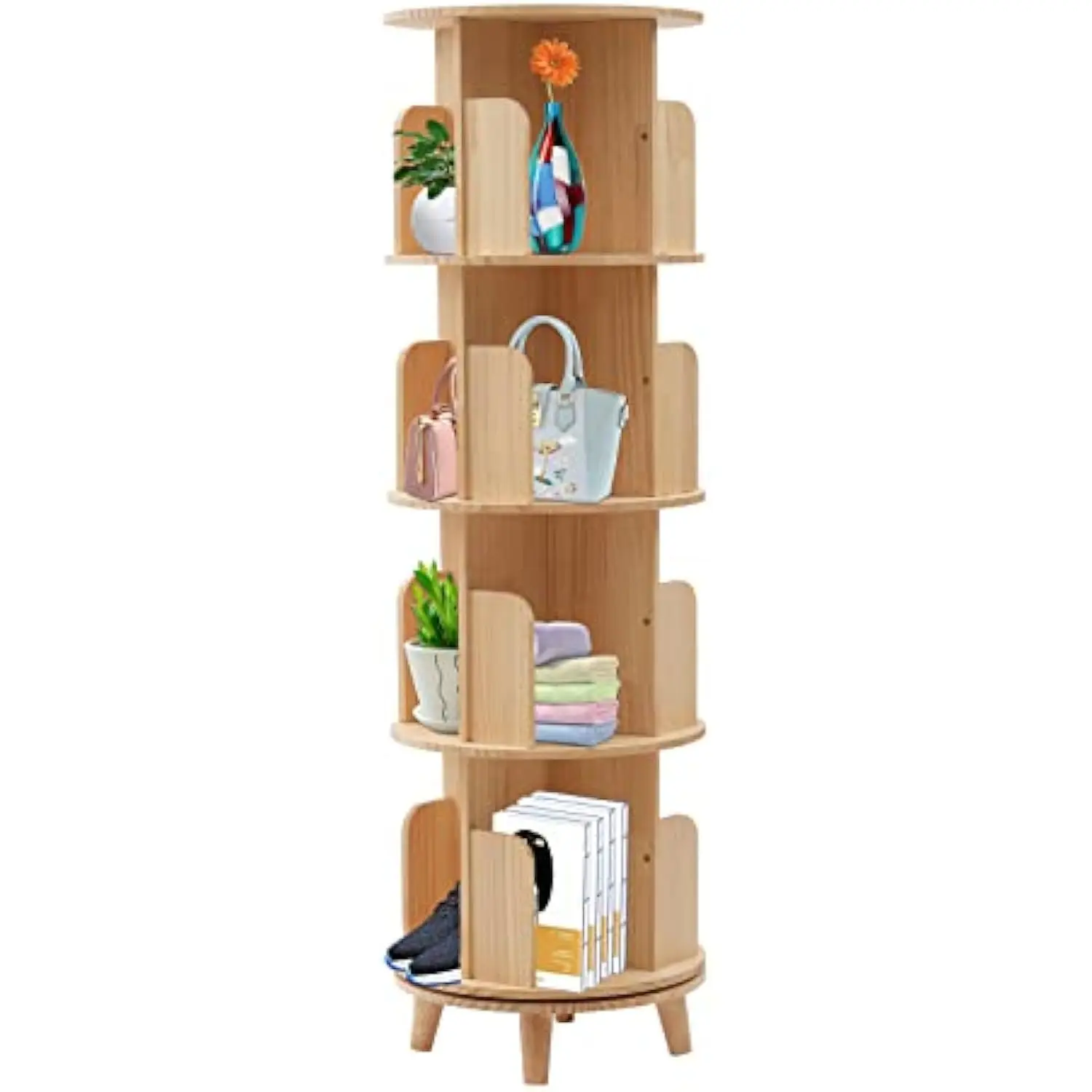 

360 ° Rotating Wood Narrow Bookshelf, Multi-Functional Bookshelf Organizer Freestanding Bookcase Storage Shelf Vertical Book Sto