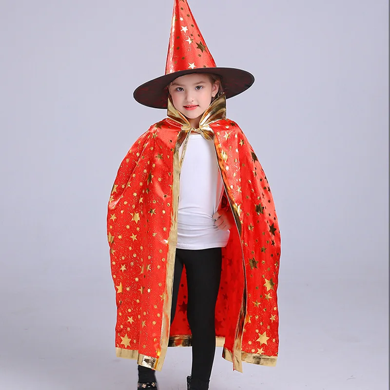 PESENAR Halloween cape cape enfants mascarade costume sorcière étoile à six branches cape chapeau spectacle habiller ensemble