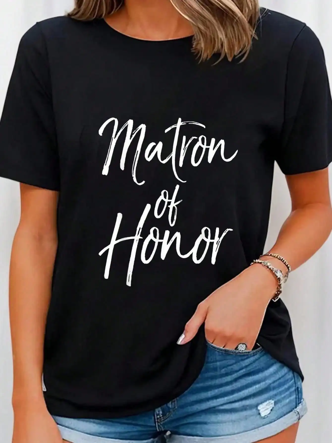 Bruidsfeestcadeaus - Schattig Matron Of Honor grafisch T-shirt, ronde hals, korte mouw, T-shirt voor dames en heren, grafisch T-shirt