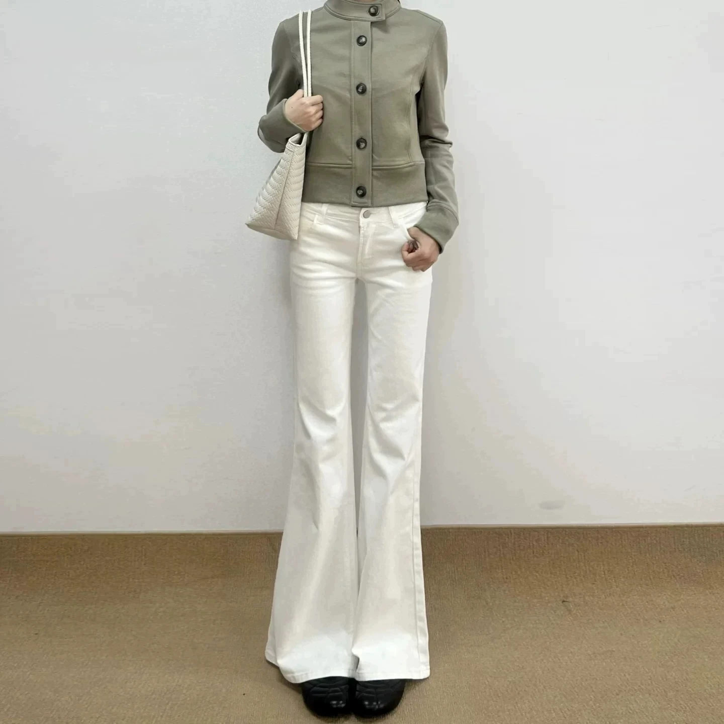 White High Waist Flared Jeans Women's Fleece Lined Slimming Non-Matching Leggings Small Size Bell Bottoms Autumn Winter
