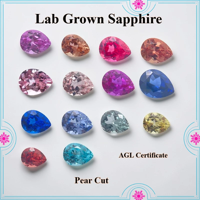 

Pear Cut Lab Grown Sapphire Synthetic Gems Selectable Certificate