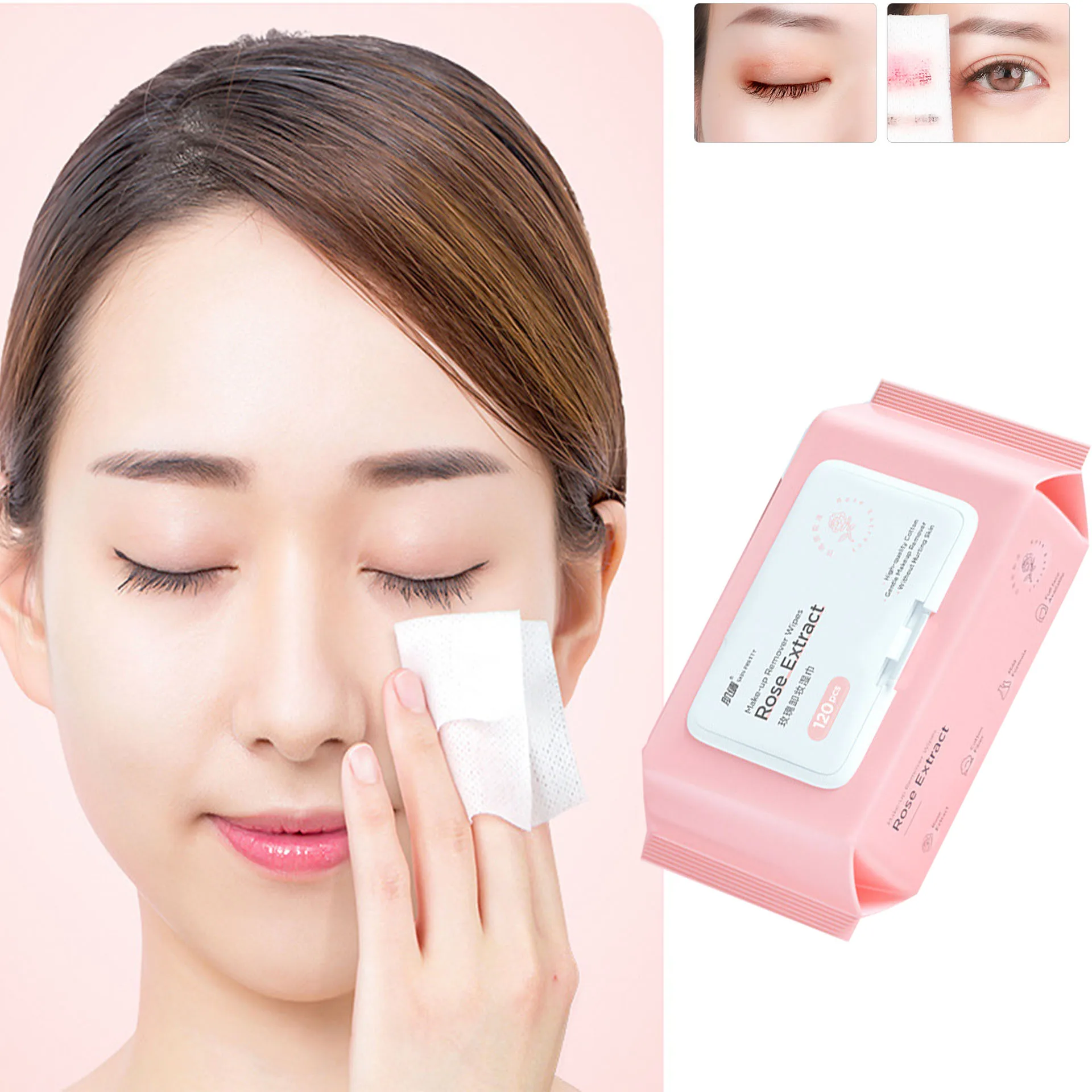 Makeup remover wipes eye lip and face three-in-one gentle& quick cleaning special face wipes for non-irritating sensitive skin