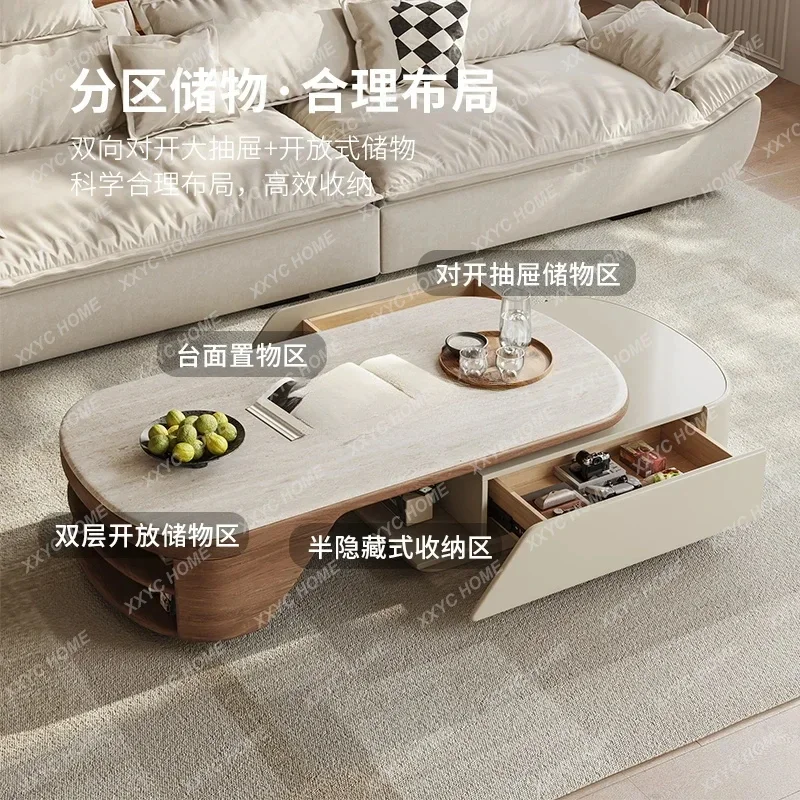 

A Nordic coffee table modern simple small apartment rock slab retractable storage tea table
