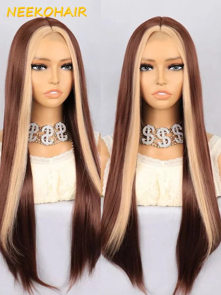 

13x6 HD Blonde And Brown Stripe Human Hair Lace Front Wig Pre Plucked 4/27 Brown-Honey Blonde 13x4 Lace Frontal Wigs For Women