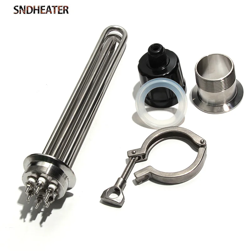 SNDHEATER Brewing องค์ประกอบความร้อน 2 "(OD63mm) Tri CLAMP 220 V/380 V 3/4.5/6/9/12KW SUS304 เครื่องทําน้ําอุ่นแช่พร้อมอุปกรณ์เสริม