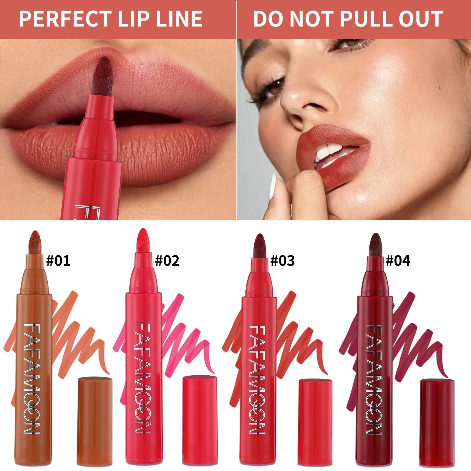 Nackter brauner Lippenstift Bleistift 4 Farben rote Kontur Tönung Tattoo Lip gloss wasserdicht lang anhaltende matte Lippenstift Buntstift Stift Make-up