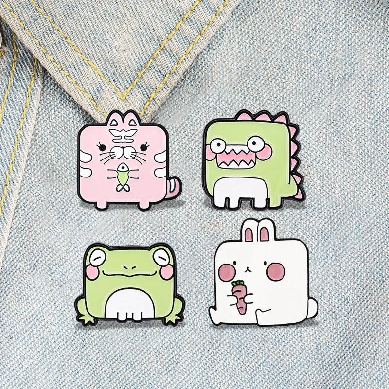 Cat Rabbit Pinsk Tiger Green Dinosaur Frog Pin Badges Lapel Game Jewelry for Kids Wholesale Newest Block Animal Enamel Pins