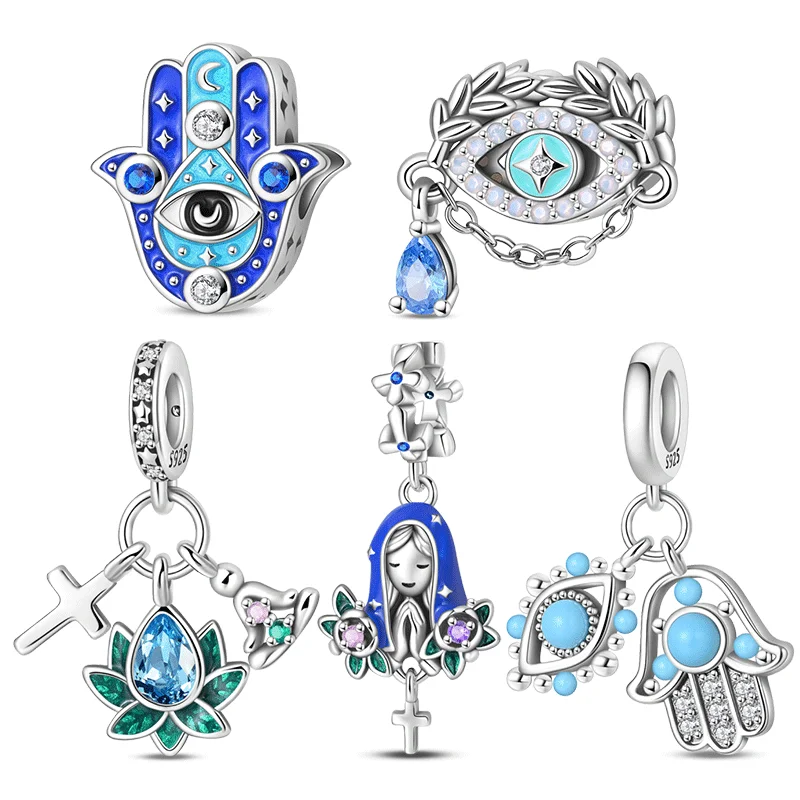 

925 Sterling Silver Virgin Prayer Sacred Lotus Devil's Eye Charms Beads for Women Fit Original Bracelets Fine DIY Jewelry Making