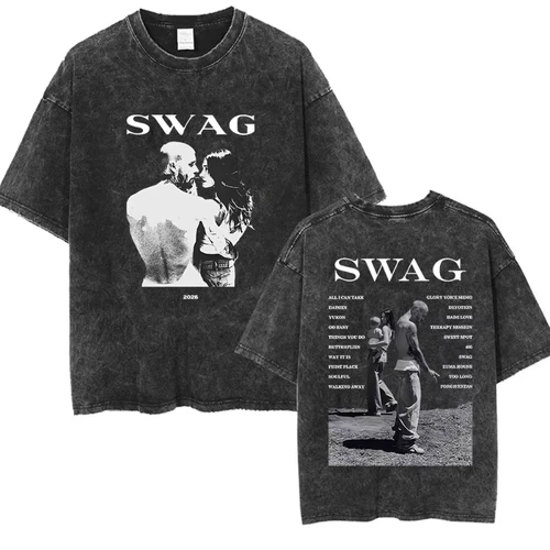 Imagen 2 del producto Rapero Justin Bieber SWAG Album 2025 Camiseta gráfica lavada vintage Camiseta holgada de hip hop para hombres y mujeres Camiseta de algodón de manga corta