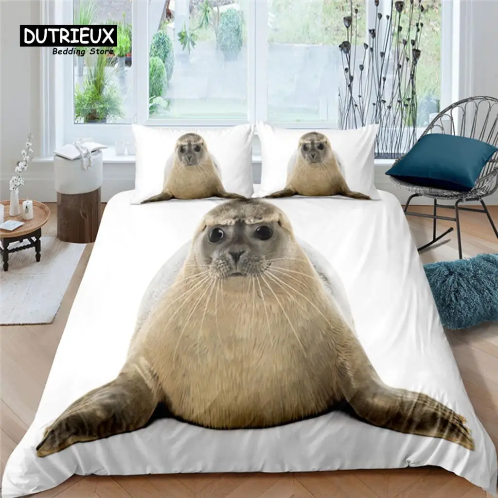 

Home Living Luxury Cute Seal Print 2/3Pcs Soft Duvet Cover Set Queen and King Size Kids Bedding Set EU/US/AU Size