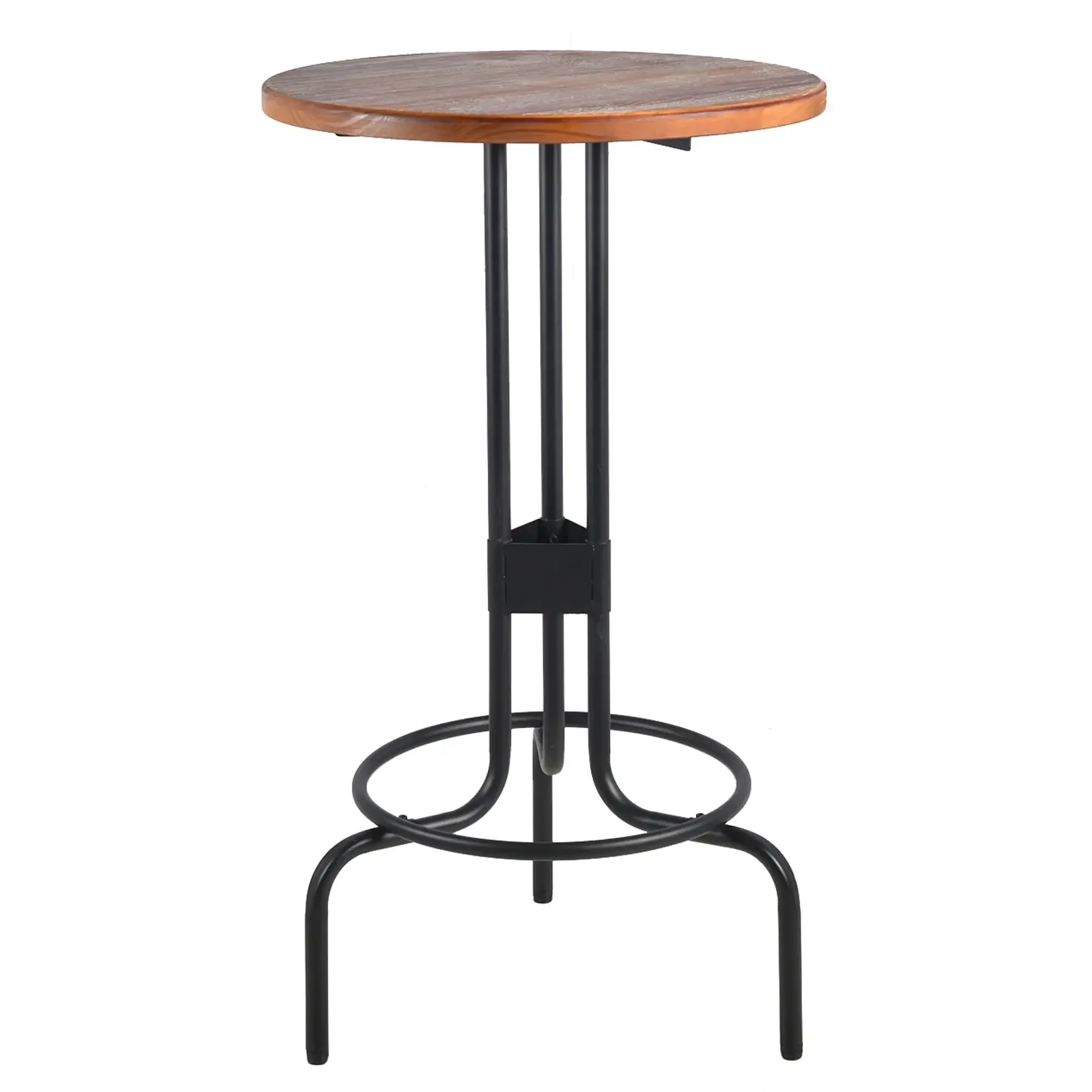 

41.42 Inch Industrial Bar Table With Rustic Brown Round Wood Top And Metal Base