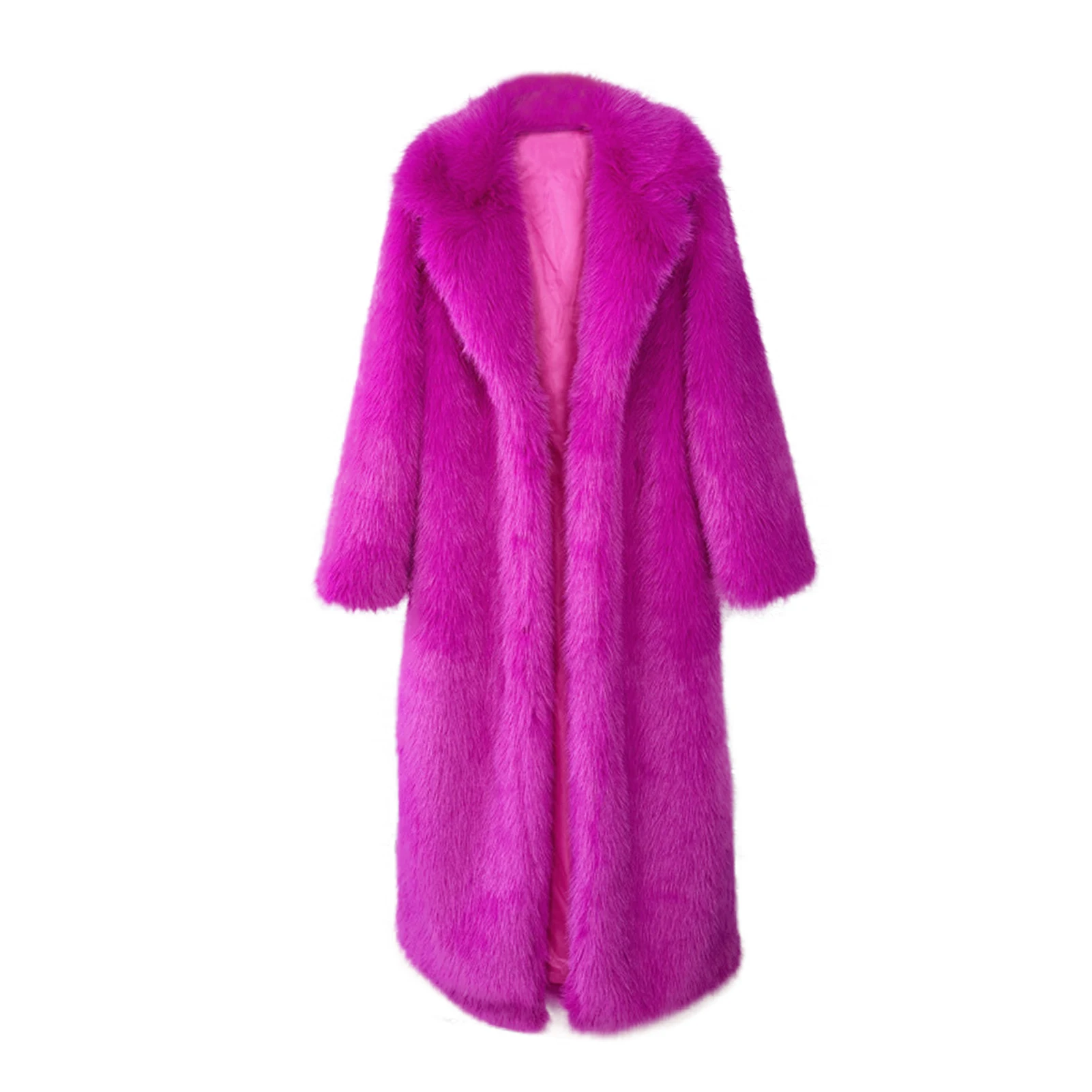 Lisa Colly Winter 130cm Super Long Fluffy Faux Fur Coat for Women Lapel Thick Warm Jackets Outerwear