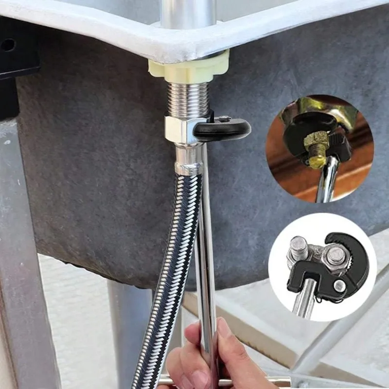 1Pc Adjustable Basin Wrench 11 inch Adjustable Tap Nut Spanner Long Handle Basin Spanner for Fixing Back and Union Nuts Under Sink 3 8 1 inch