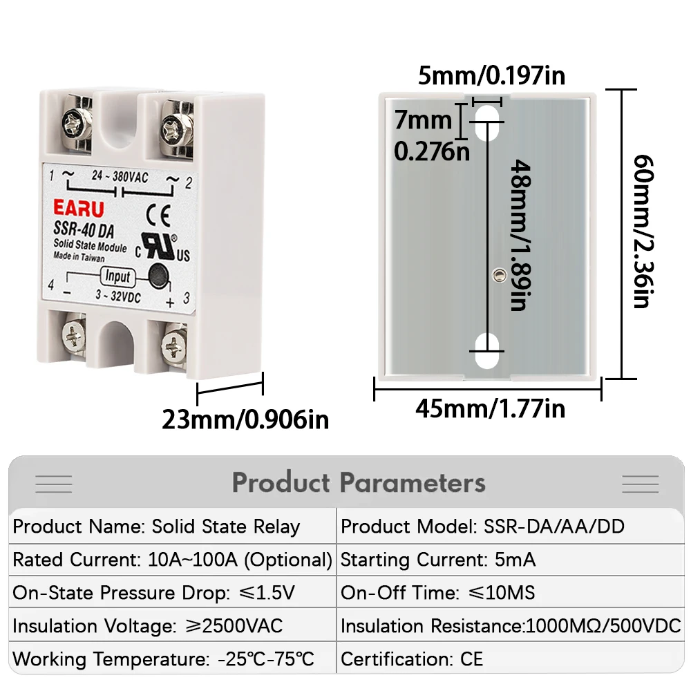 SSR-25DA SSR-40DA SSR-40AA SSR-40DD SSR 10A 25A 40A 60A 80A 100A DD DA AA modulo relè a stato solido per controllo della temperatura PID