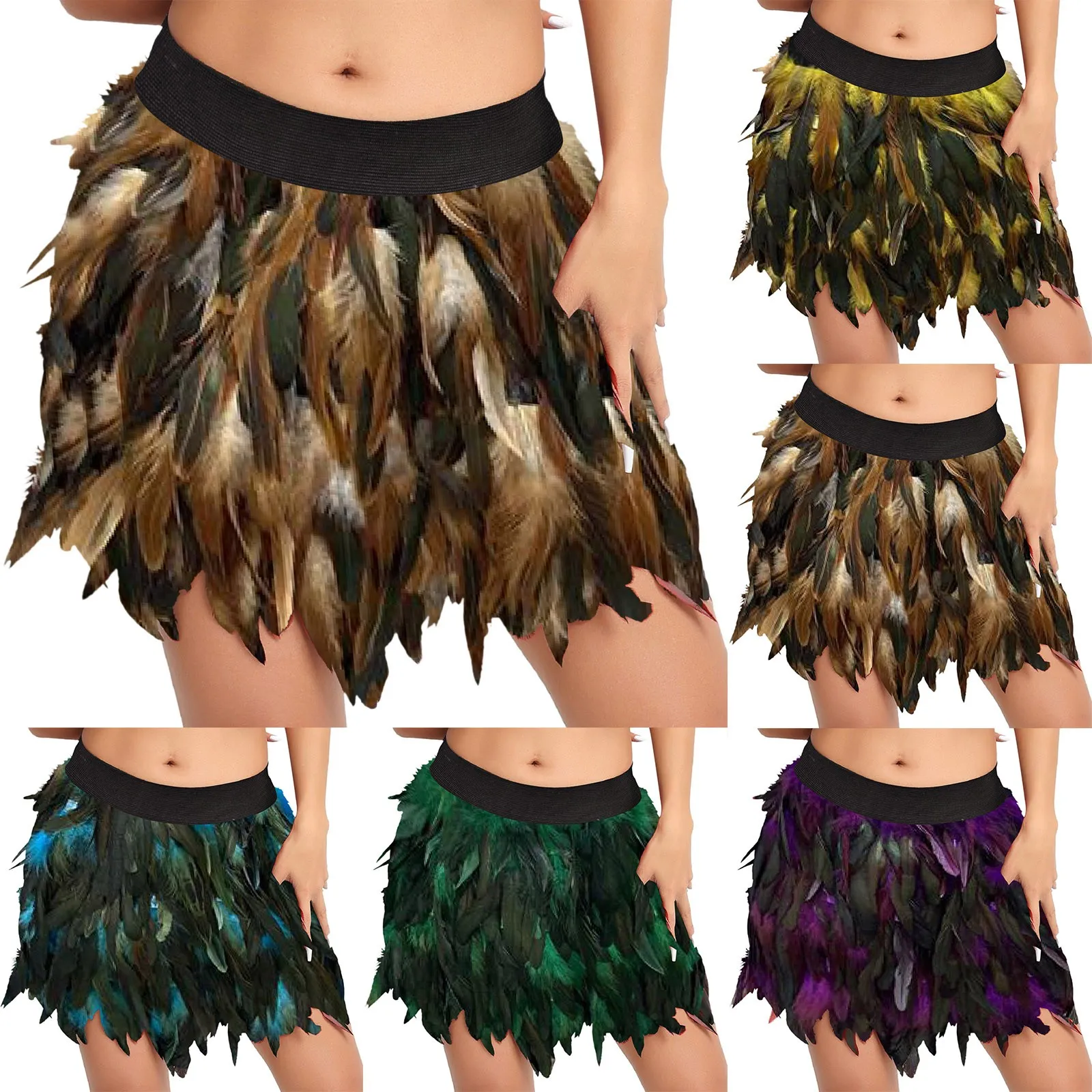 Festival Carnival Feather Skirt Women High Waist Party Stage Performance Short Skirts Costumes Cloth Half Body Skirt Short Skirt