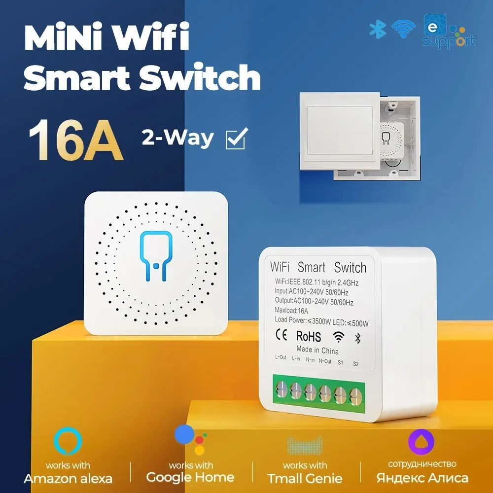 Ewelink 16A Mini WiFi 2 Way Smart Switch Module DIY Light Control Smart Home Automation with Alexa Google Home Voice Control