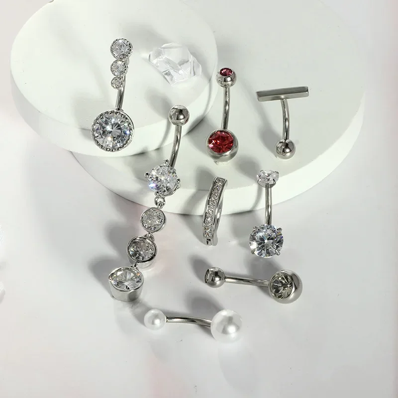 1pc Belly Chain Belly Button Ring Body Jewelry Piercing Navel Ring with Long Dangle Cubic Zirconia CZ Crystal Belly Button Ring