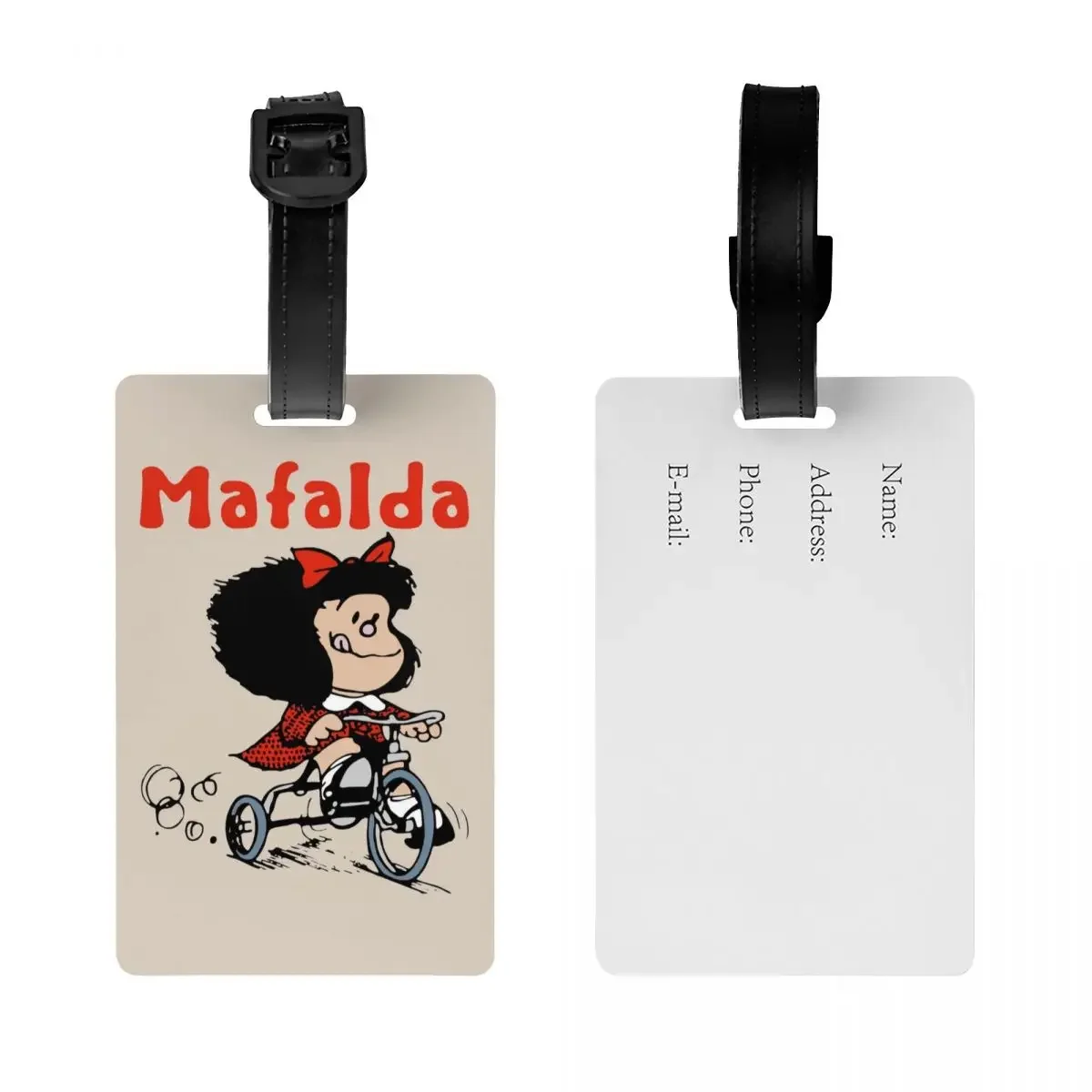 Mafalda Bicycle 3 Wheels Luggage Tag Quino Manga Cartoon Travel Bag Suitcase Privacy Cover ID Label