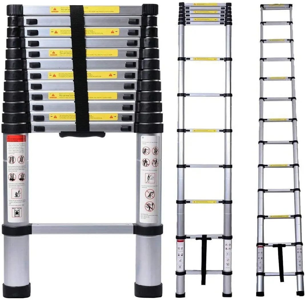 Aluminum Telescoping Extension Ladder Portable Multi-Purpose Portable Extension Ladder for Indoors Outdoors with Capacity of 330