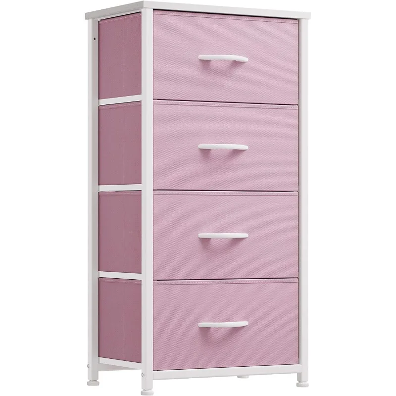 

Dresser with 4 Drawers - Storage Tower Unit, Fabric Dresser for Bedroom - Wooden Top & Easy Pull Fabric Bins, Pink