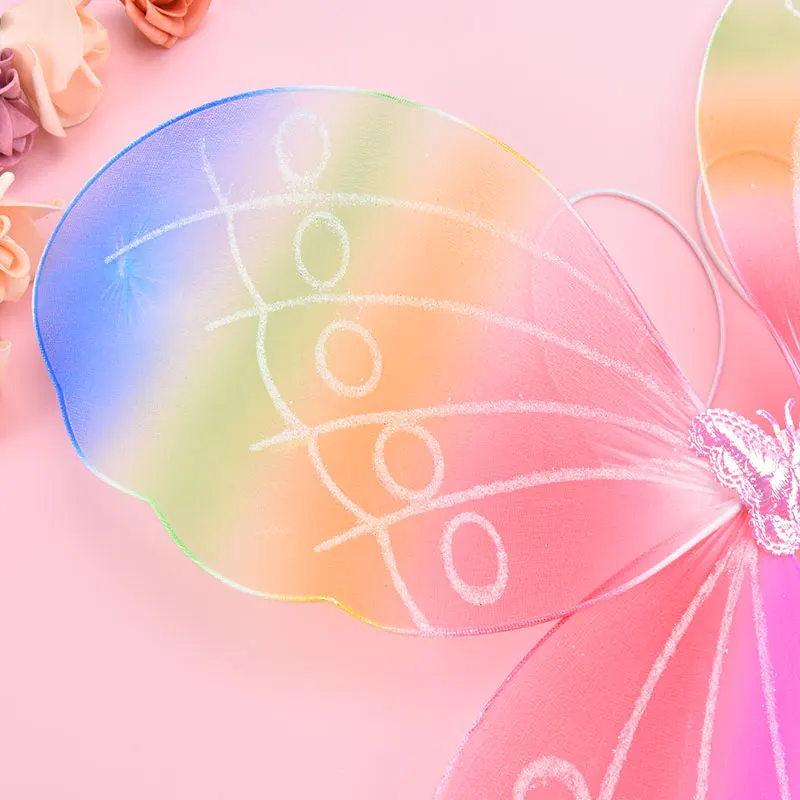 Girls Fairy Butterfly Wing Rainbow Children Birthday Party Fancy Dress Up