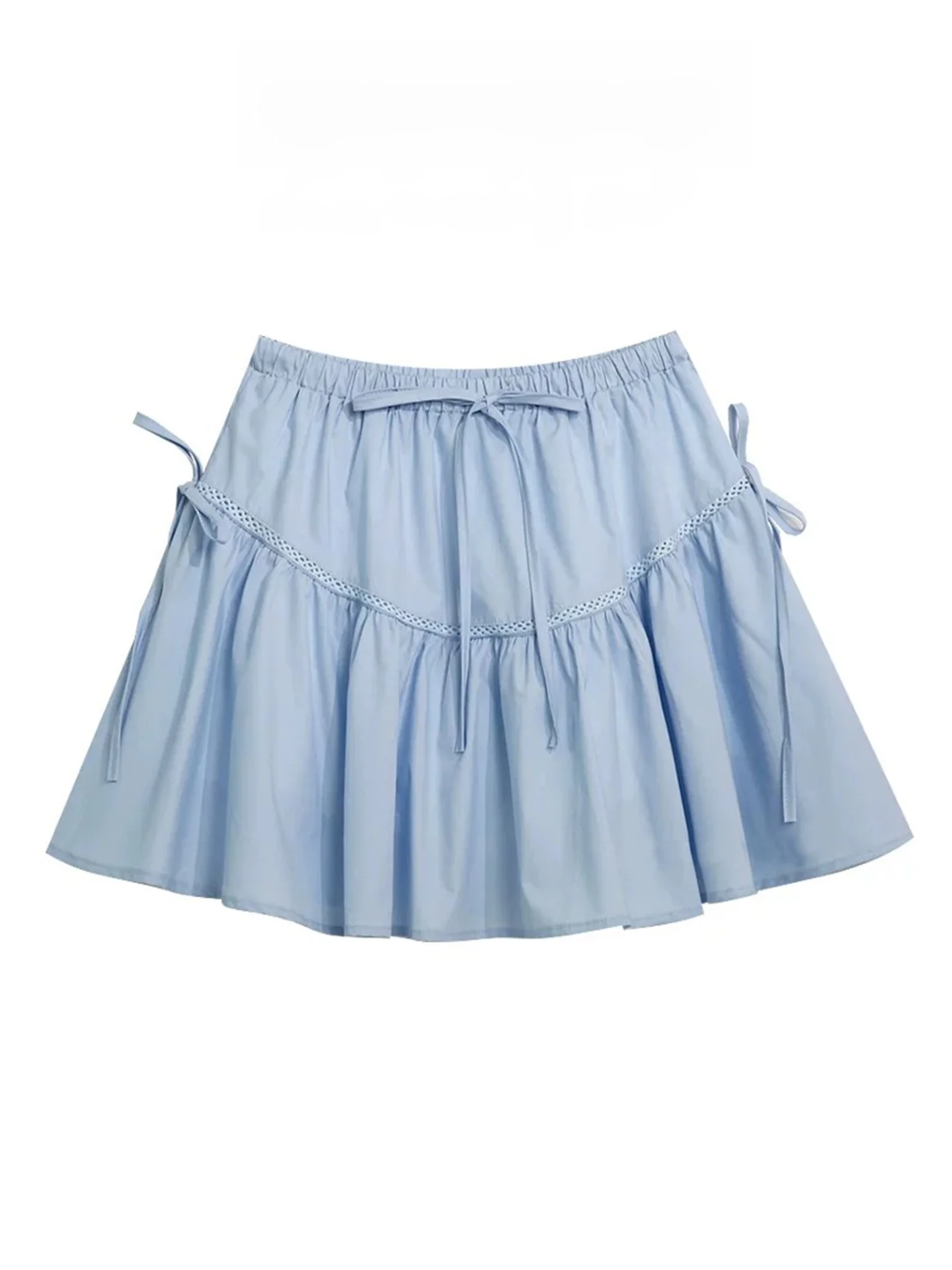 

Летняя синяя короткая пышная юбка-полусолнце с бантом для женщин, милый дизайн, маленький размер, защита от просвечивания, А-силуэт, для повседневной носки