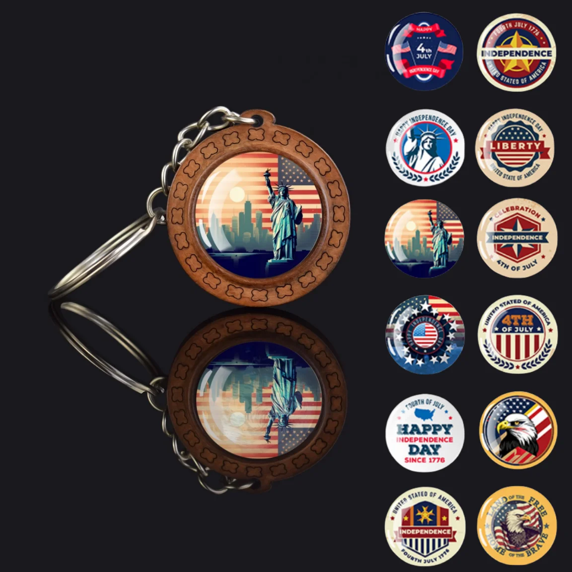 American Independence Day Keychain Statue of Liberty Wooden Pendant Keychain Retro USA Flag Keychain Jewelry Gift