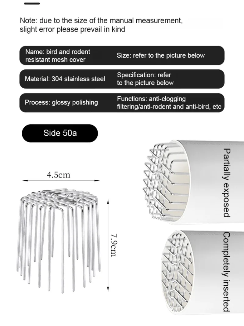 Balcony Drain Pipe Anti-Clog Anti-Rodent Stainless Steel Protective Cover Screen Gutter Vent Cover Sewer Filter Mesh Bathroom