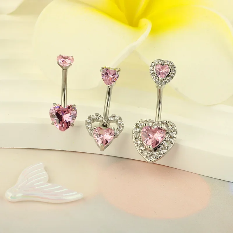 Pink Flower Belly Button Rings Set Women Blue Crystal Belly Piercing Bulk Heart Navel Barbell Jewelry Pack Piercing Ombligo Lote