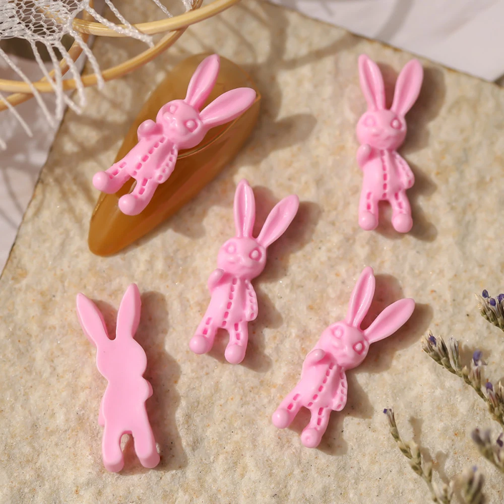 20Pcs Pink Rabbit Nail Art Charm 3D Cartoon Macaron Color Resin Sweet lovely Rabbit Nail Ornament DIY Exquisite Nail Accessories