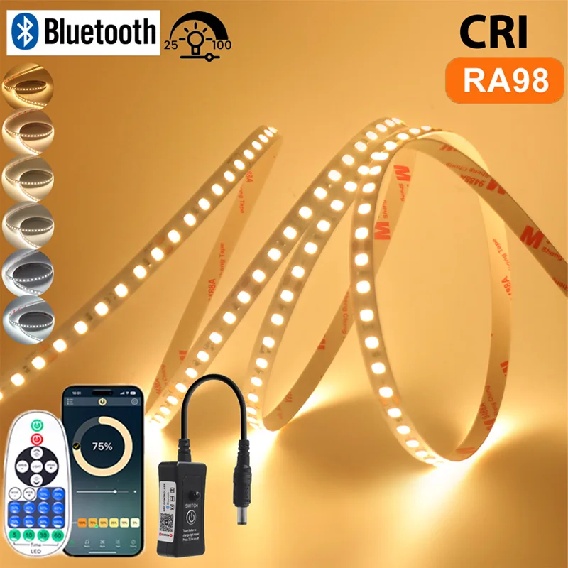 Full Spectrum RA98 24V 2835 LED Strip Bluetooth Remote Dimmable Home Lamp High Bright 120LEDs/m Flexible Tape Indoor Lighting