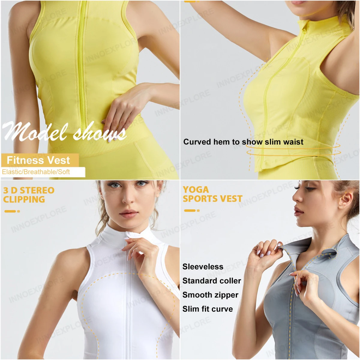 Women Yoga Tank Top Elastic Sleeveless Fitness Shirt Lady Activewear Quick Dry Zipper Gym Running Vest Sports Workout Clothes