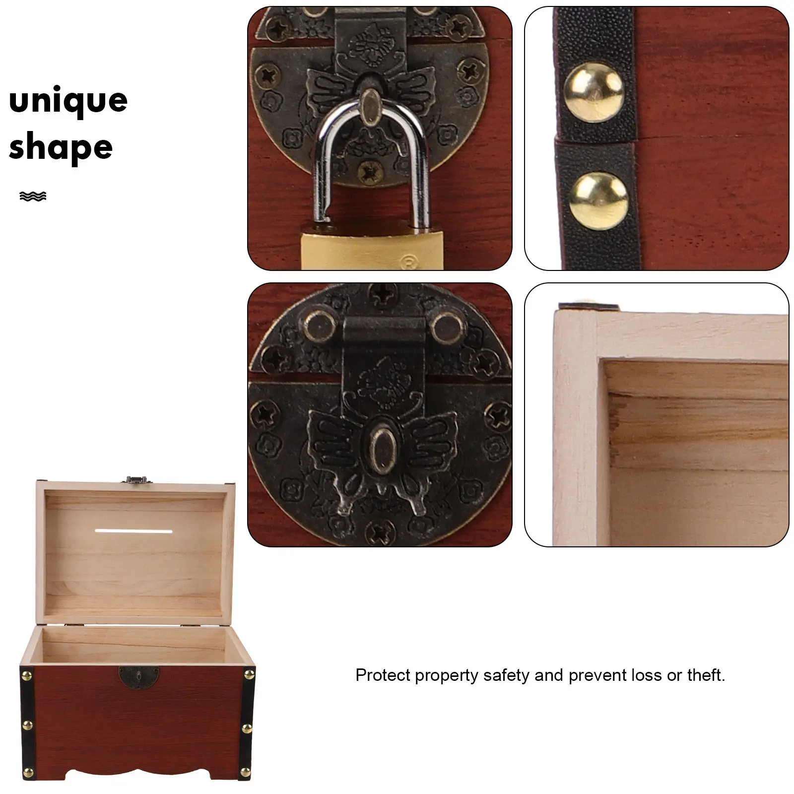 Solid Wood Money Storage Box Lockable Vintage Style Large Capacity Wooden Cash Coin Bank for Home Solid Wood Money Box