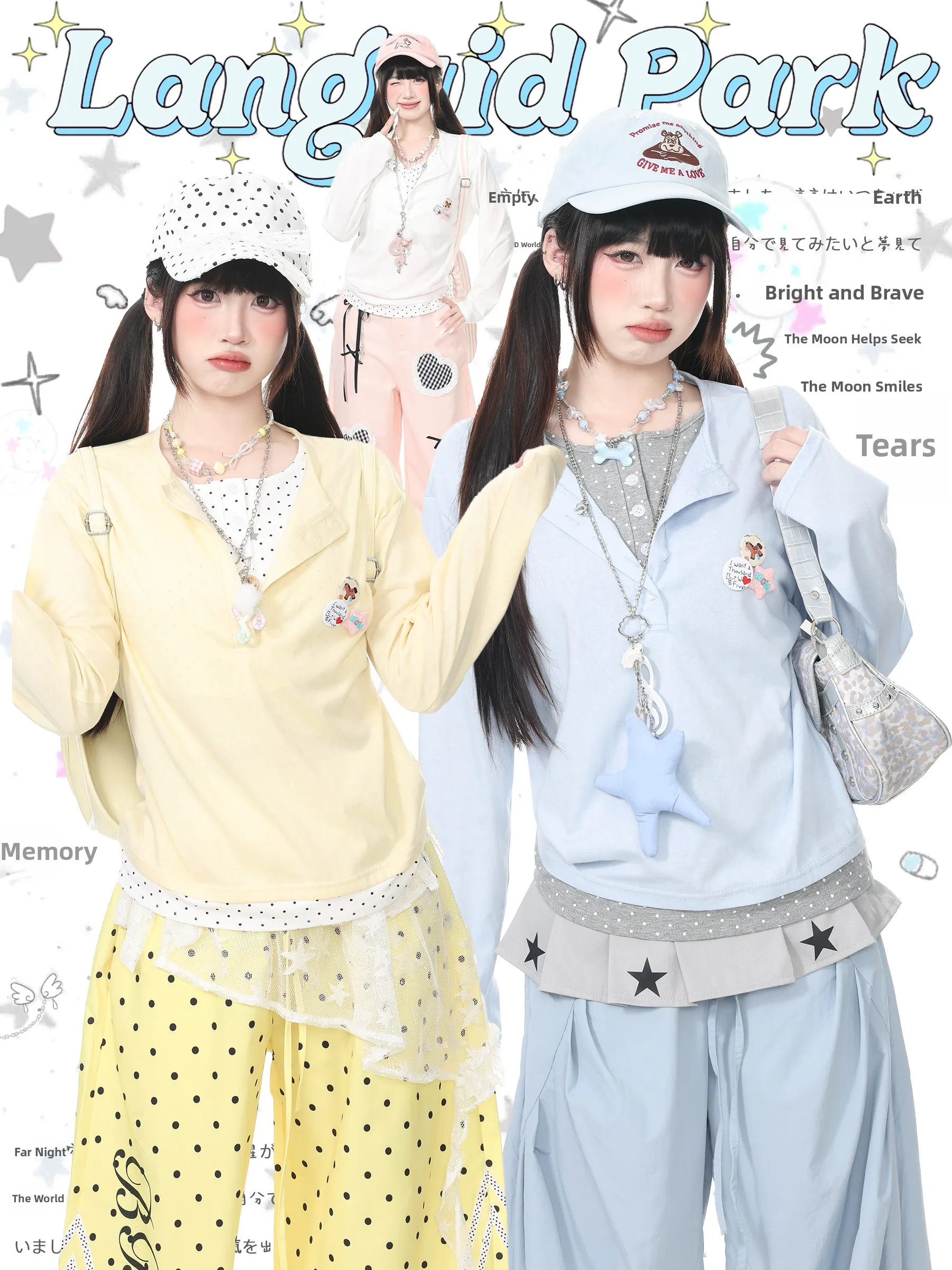 Blue Ghost Park Languid Park Polka Dot Long Sleeve T-Shirt Women Summer Breathable Casual Top UV Protection Cotton Blend