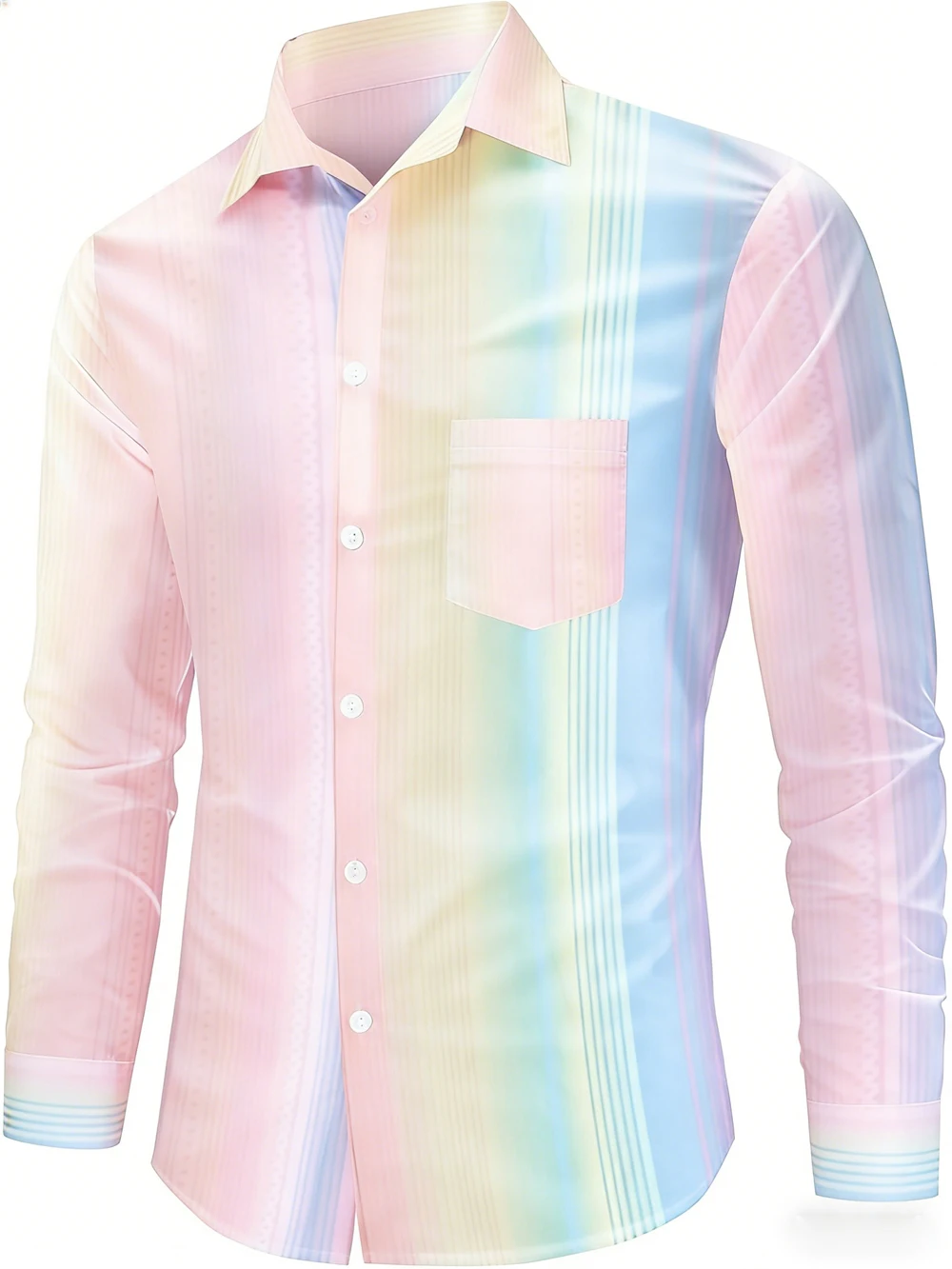 2026 Men's new summer soft long-sleeved shirt color gradient high-definition 3D printed shirt Hawaiian vacation clothes for men