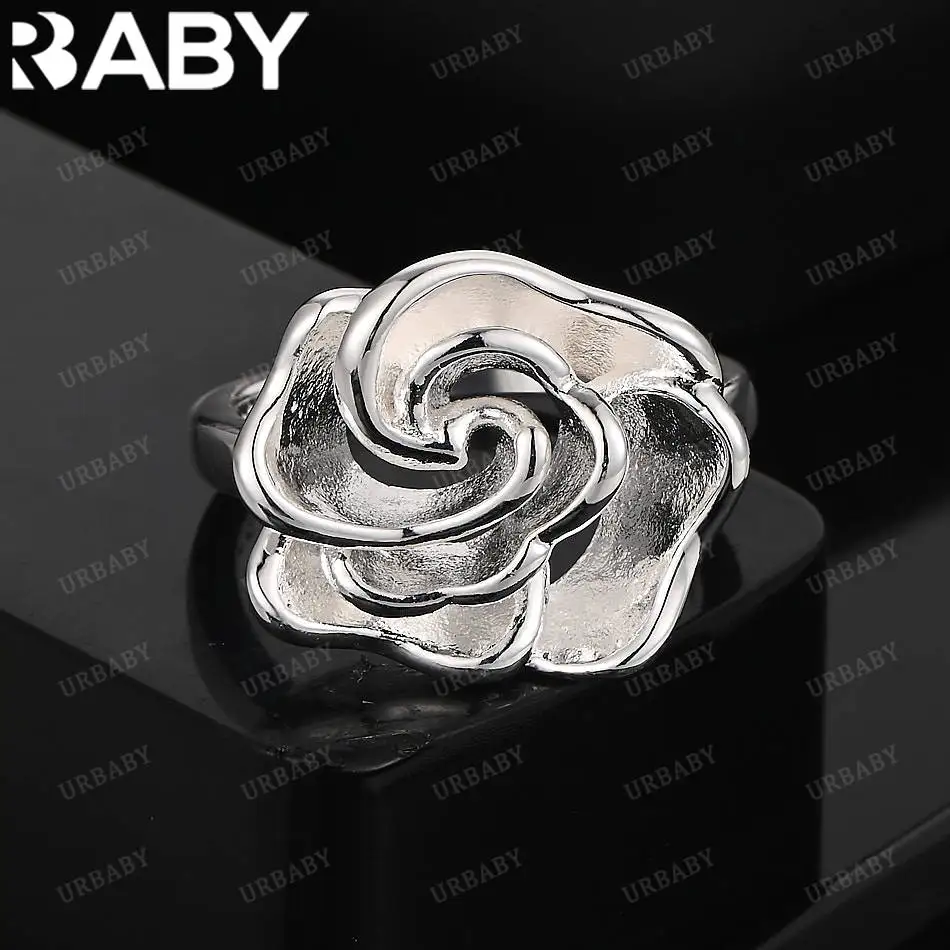 

URBABY 925 Sterling Silver Rose Ring For Women Fashion Jewelry Vintage Grace Charm Noble Party Birthday Gifts