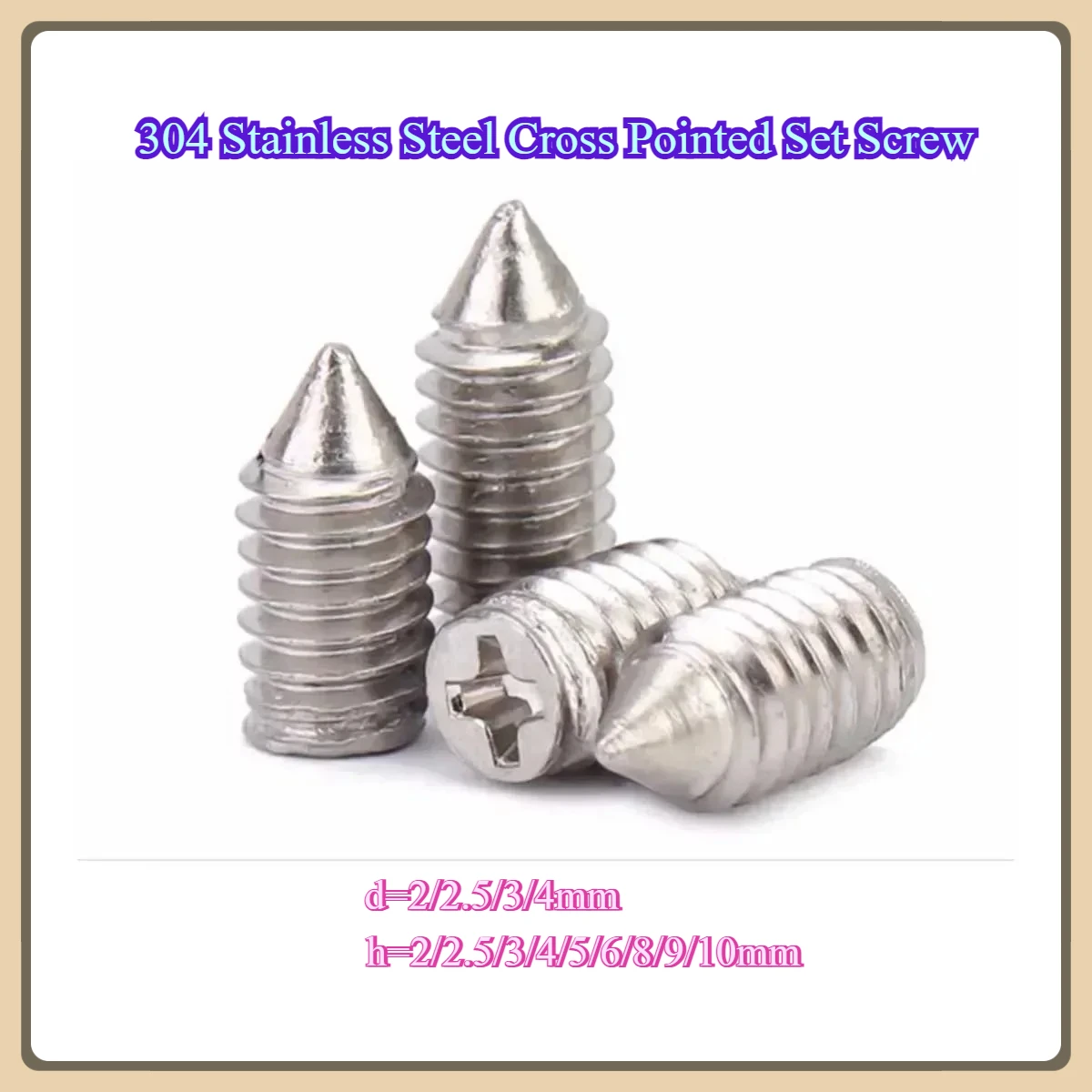 

304 Stainless Steel Cross Pointed Set Screw M2M2.5M3M4