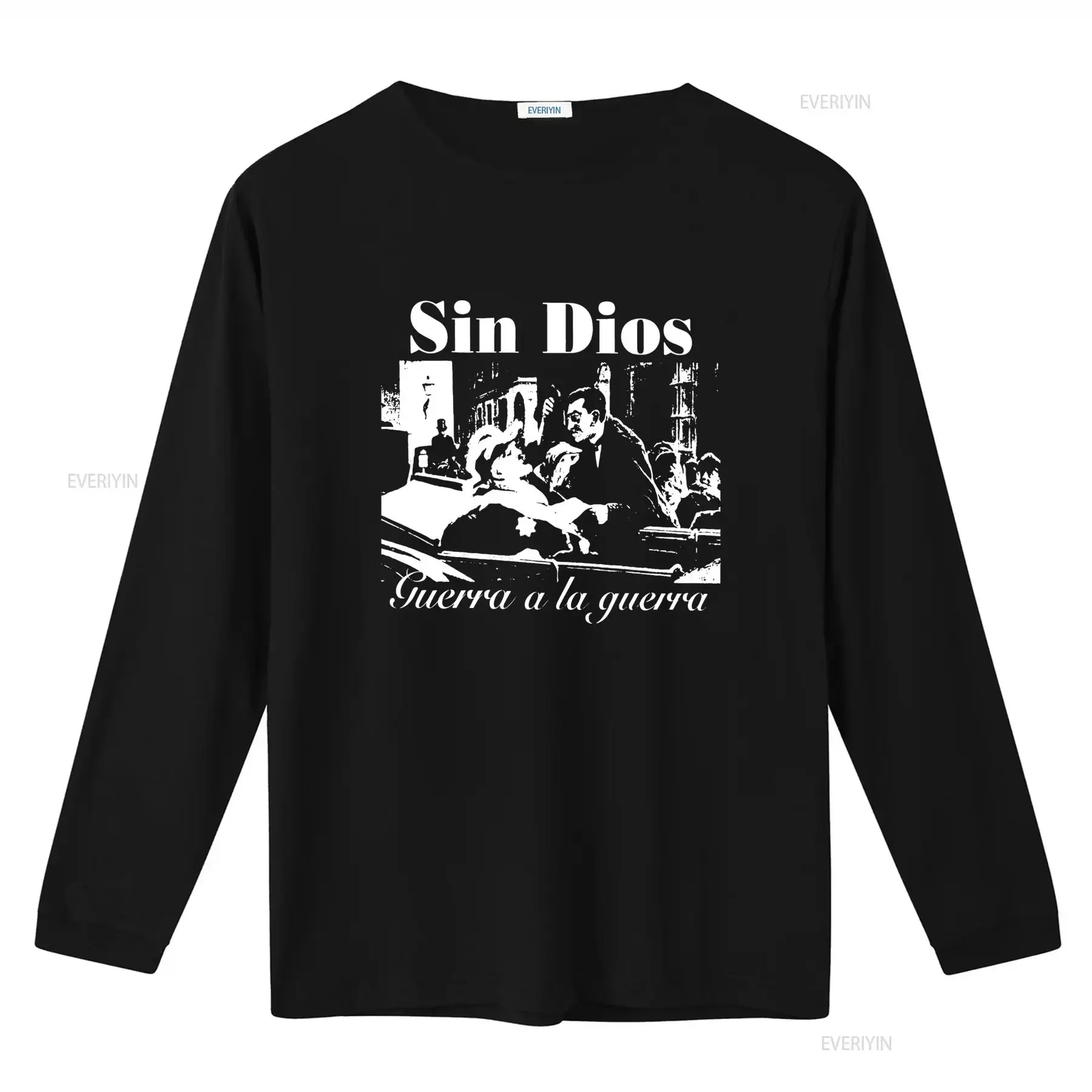 Sin Dios Guerra a la Punk Crust Spanish HC Political T Shirt Retro Print Design vintage Washed Casual Soft