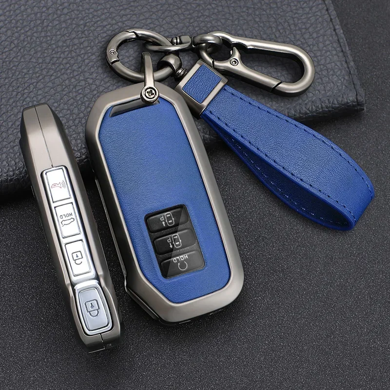 Zinc Alloy + Leather Car Key Case For Kia Sportage 2023 2024 Ray Sorento Soul Telluride Cerato 2020 K5 K8 2022 Remote Key Holder