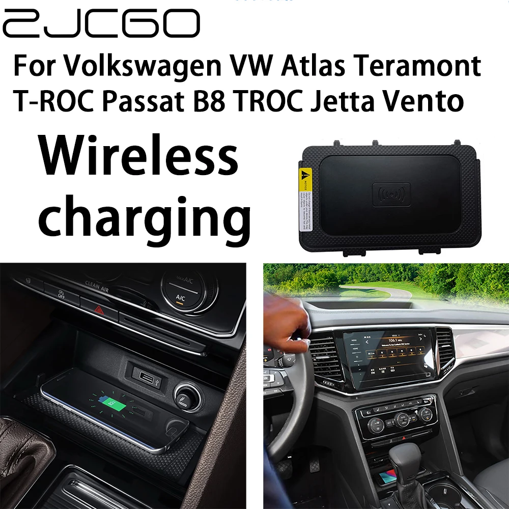 ZJCGO 15W Car QI Mobile Phone Fast Charging Wireless Charger for Volkswagen VW Atlas Teramont T-ROC Passat B8 TROC Jetta Vento