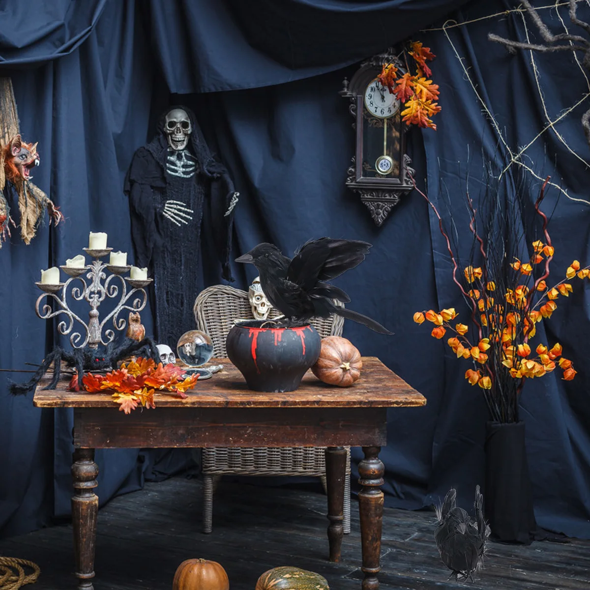 

2pcs Halloween Crow Decoration Desktop Ornament Eco-Friendly Reusable Craft Vivid Crow Statue For Party Celebration