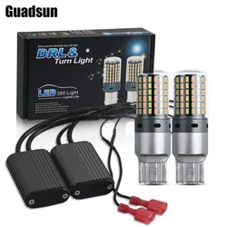 Guadsun 2pcs Canbus No Error 1156 BA15S P21W 1156 BAU15S PY21W  7440 W21W T20 3014 120SMD Dual Color Car DRL 12V Turn Signal Led