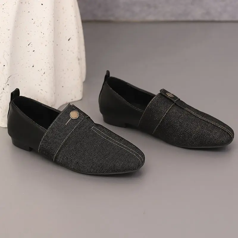 Girseaby Design Women Flats Denim Mixed Color Round Toe Splice Slip On Soft Daily Leisure Female Shoes Big Size 46 47 48 Spring