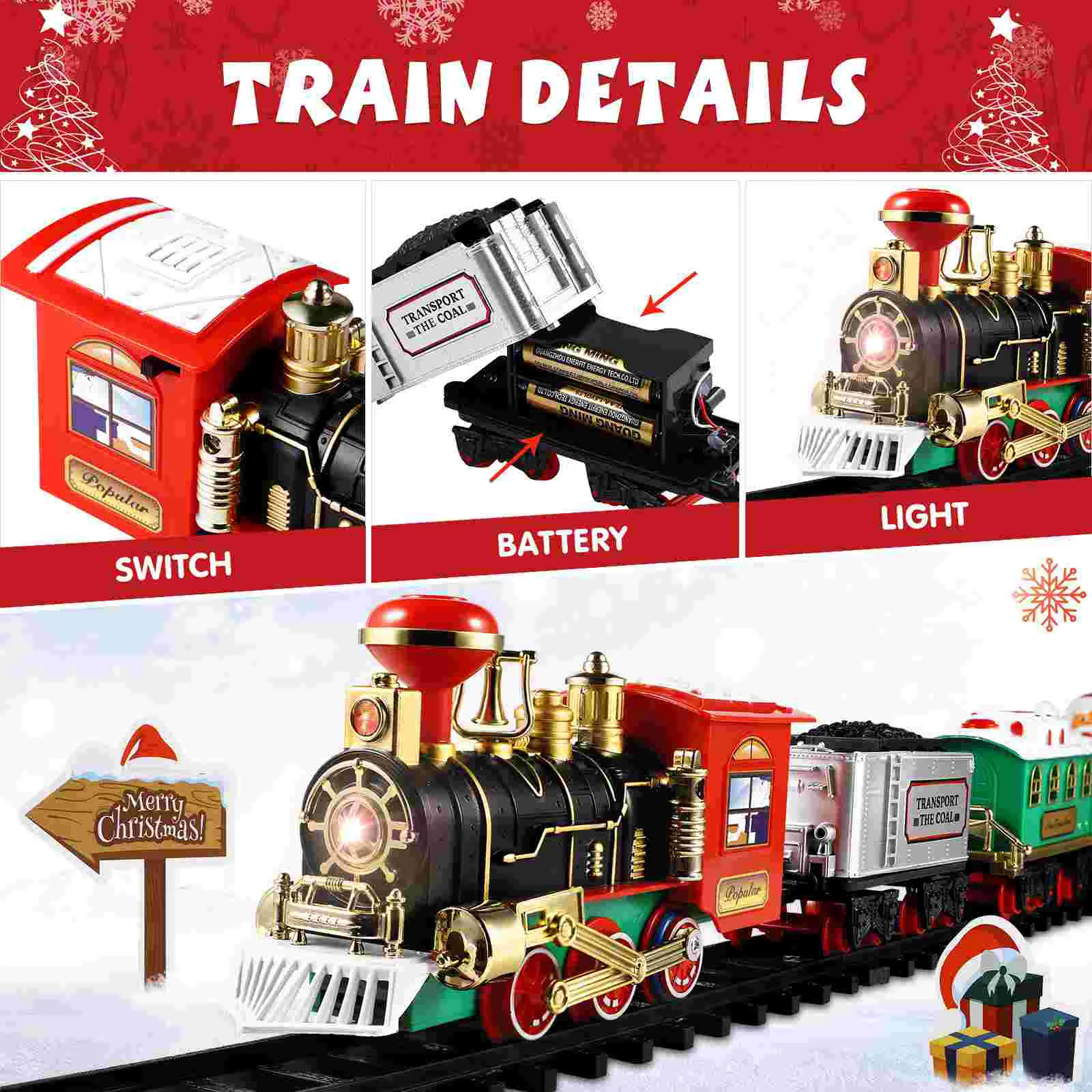 TOYANDONA Christmas Train Set Mini Model Train Toy with Sound and Light Powered Kids Toy Train Needs Assemble for Kids B