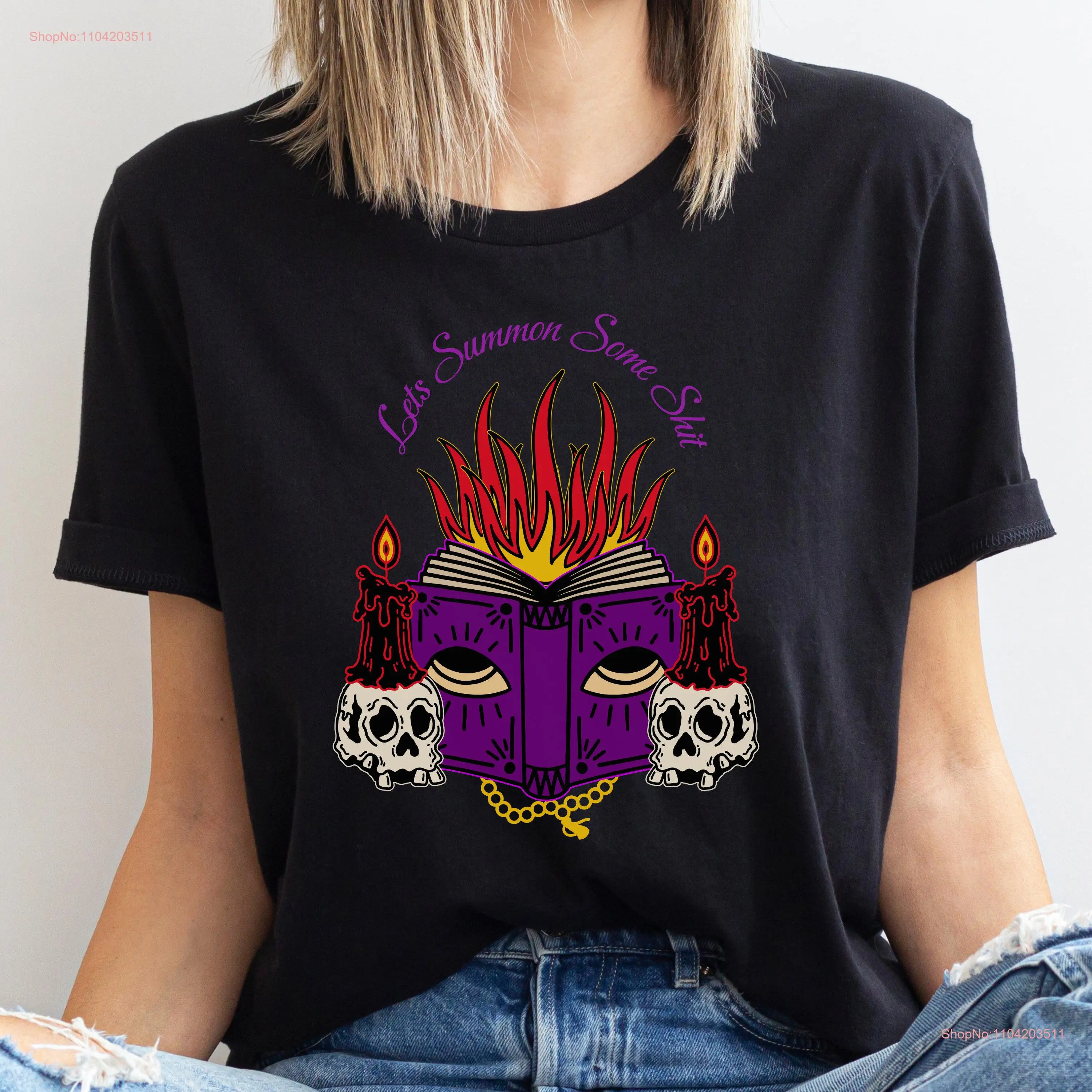 Funny OcculT T Shirt WitchcrafT Mystical Spell Book Skull for Goth Cute Horror Witchcore long or short sleeves