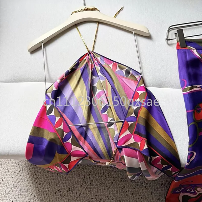 Trend Design Women's Purple Halter Tops with Designer Signature Letter Logo Luxury Brand Lady Sexy Camis Sleeveless T-shirts