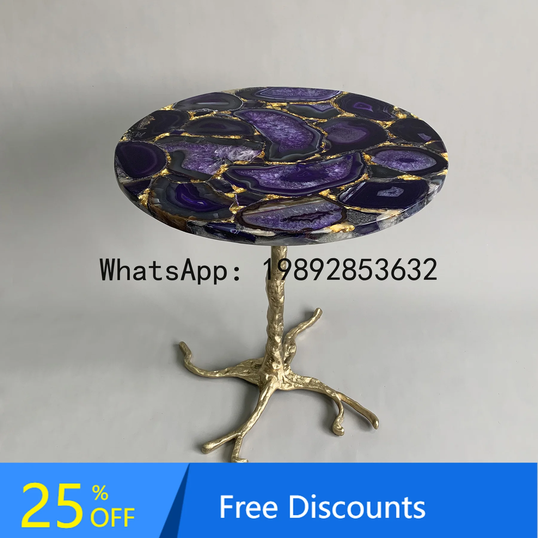 

CZ Nordic Natural Purple Agate Stone Desktop Side Table Coffee Table Bedside Sofa Agate Corner Table